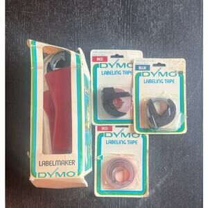 Vintage Dymo Label Maker 1885-11 with 3/8" Tapes Red Blue Home Organization